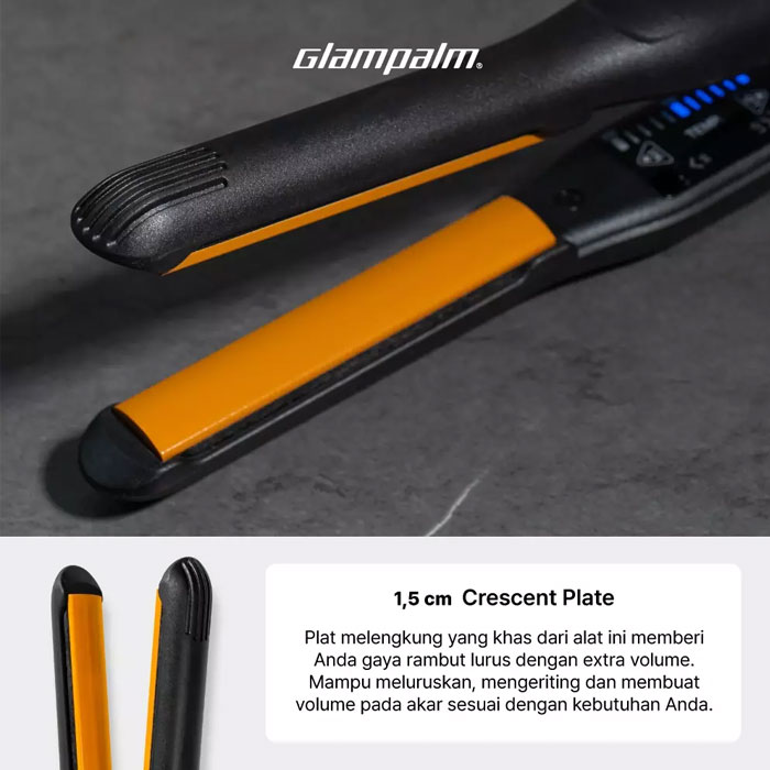 Glampalm Catokan Pelurus Rambut Crescent Volumizer Hitam 1.5 Cm - GP106BL